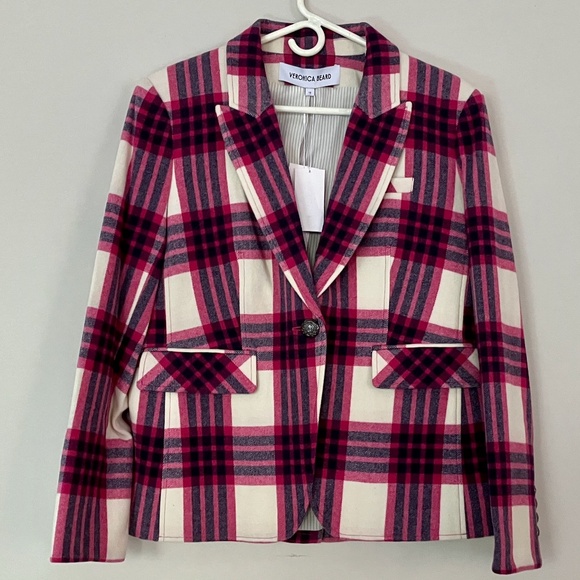 Veronica Beard Fuscia and Cream Plaid Blazer NWT - Picture 2 of 9